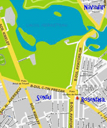 Map of the neighbourhood of Herastrau park showing the locations of the buildings in which are the apartments for rent
